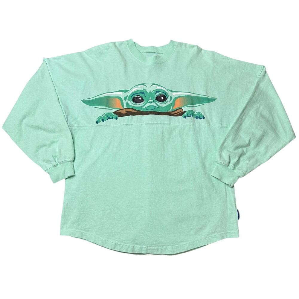 Disney Spirit Jersey Star Wars Mandalorian Grogu Mint Green XS Parks Metallic